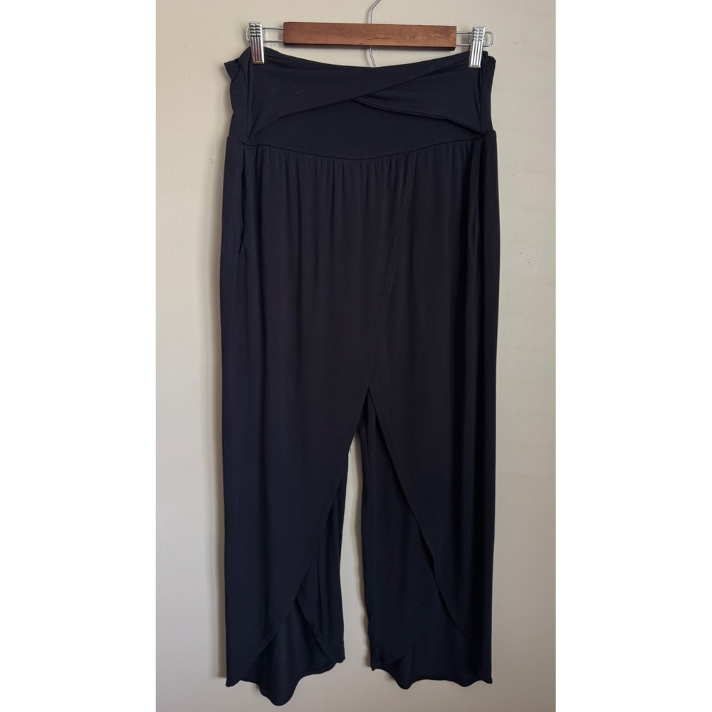 Athleta Santorini Wrap Pant Women S Black Modal Tulip Leg Crossover Waist Pocket